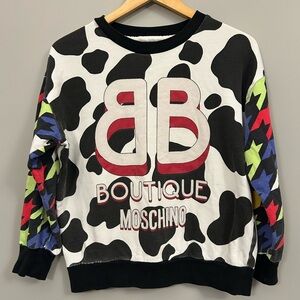 Moschino Boutique Black and White Sweater with Multicolor Sleeves